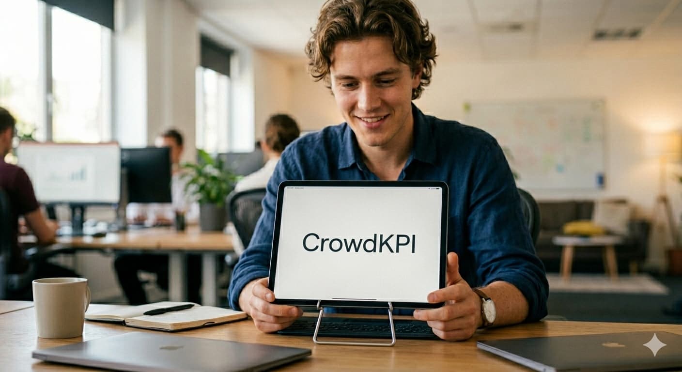 Admin setting up CrowdKPI on a tablet