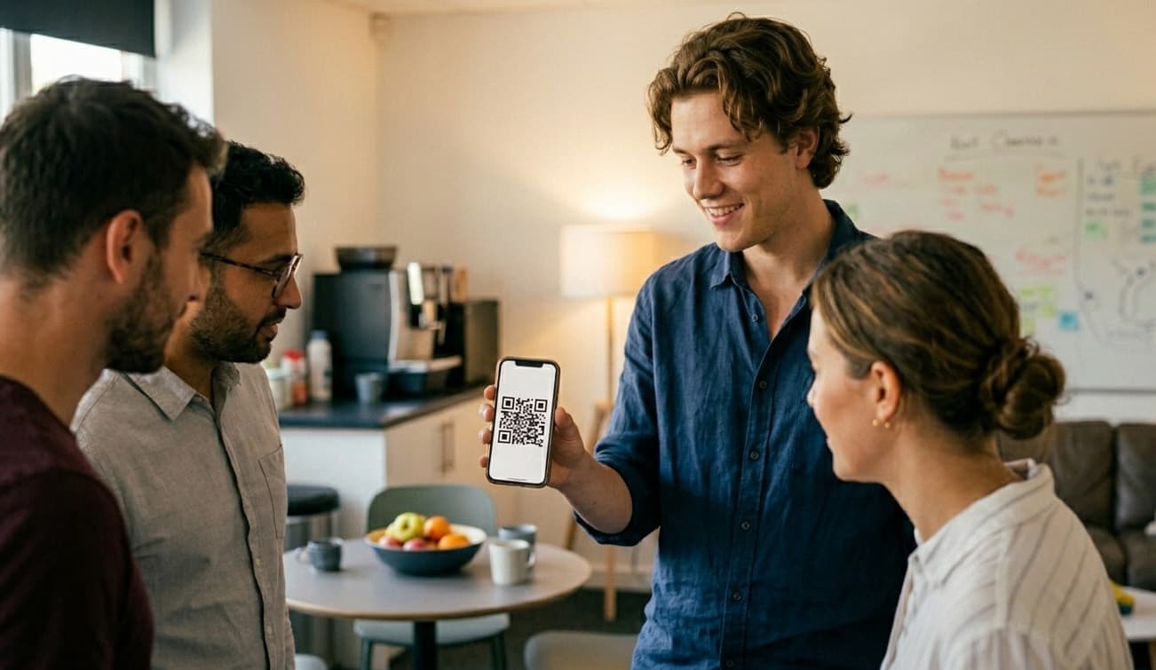 Manager sharing CrowdKPI invite QR code with colleagues